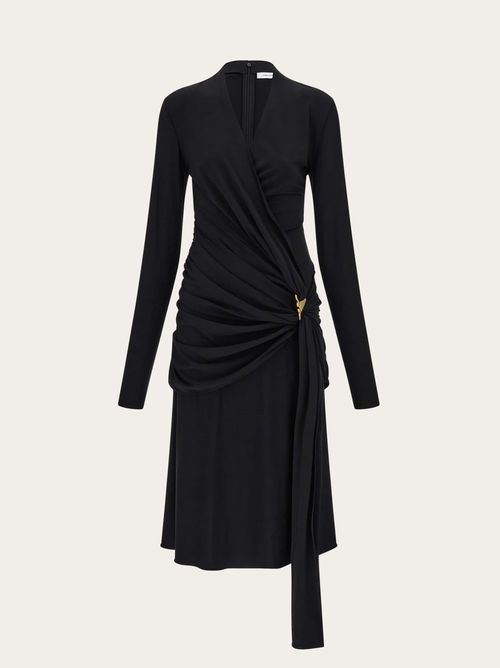 Women Viscose dress with gathered waist Black