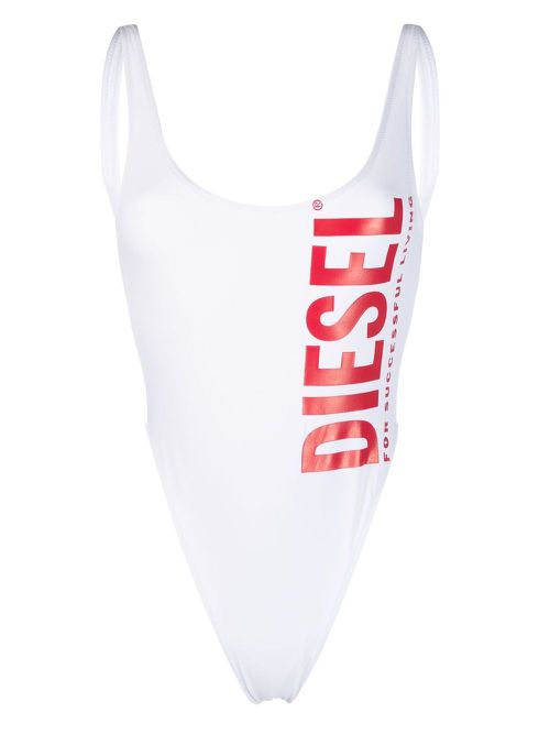 Pamela logo-print scoop-back swimsuit - White