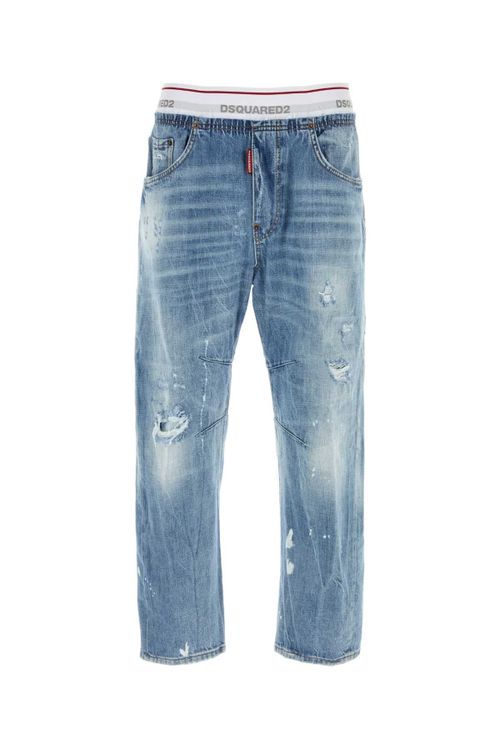 Distressed Cotton Denim Jeans — Blue