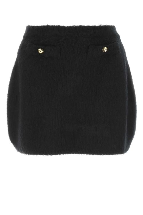 Stretch Wool Blend Mini Skirt — Black