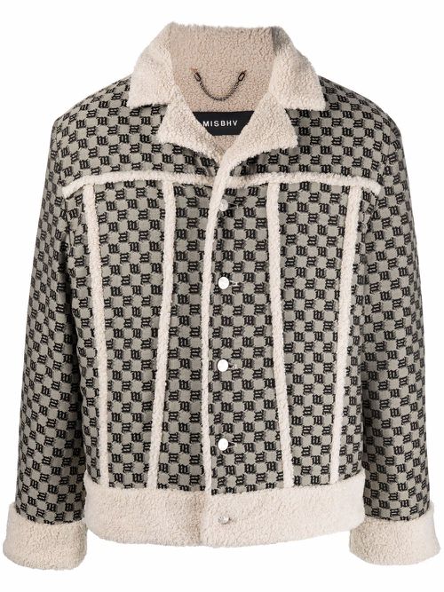 Jacquard-monogram contrast-trim jacket - Neutrals