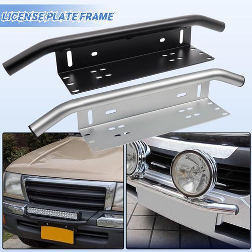 Front License Plate Bracket Frame Plate Number Mount LED Light Bar Bumper Holder for Universal 4x4 Off-road Auto Black/Silver