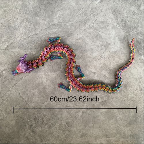 TEMU , 35.43-inch 3d Printed Chinese Dragon Model - Rainbow-themed Indoor/outdoor Decoration With Vibrant Gradient Scales, Durable Plastic Holiday