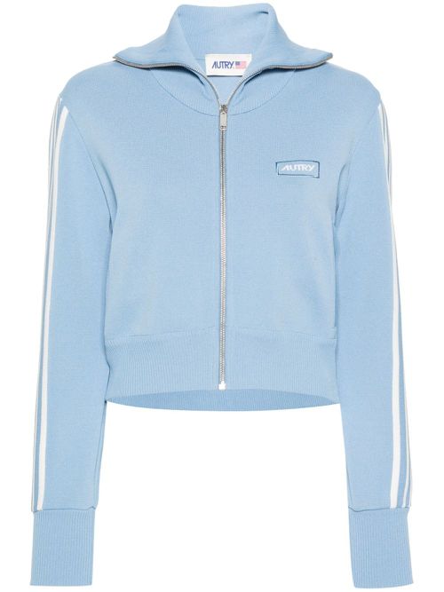 Intarsia-logo zip-up cardigan - Blue