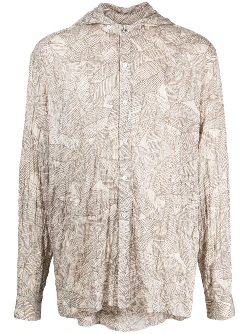 Leaf-print hooded shirt - Neutrals