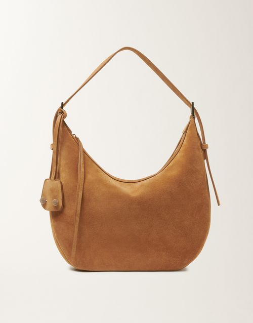 Suede and wicker hobo bag