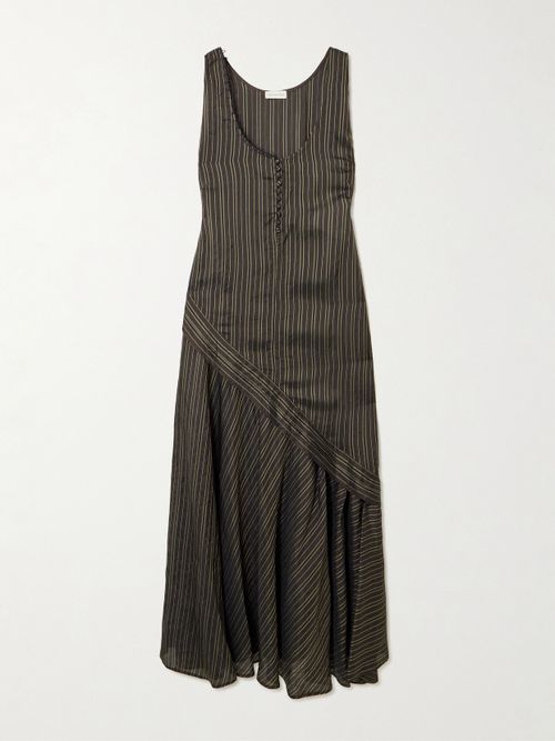 Striped Satin Midi Dress - Brown