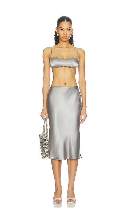 ALL THE WAYS Sapphina Midi Skirt Set in Metallic Silver. XL. Also in