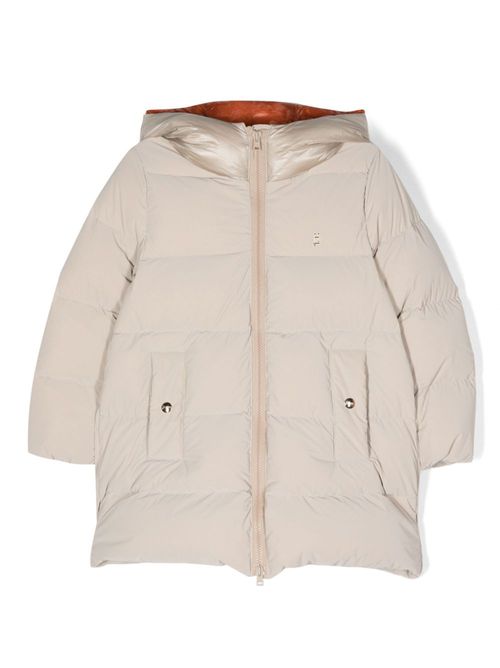 Logo-embroidered hooded down coat - Neutrals