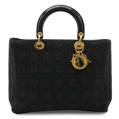 Christian Dior Black Nylon Patent Leather Handbag Tote Bag Pre-Owned