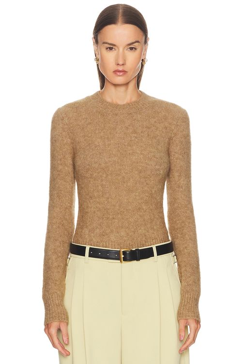 AMI Paris Crewneck Sweater in Camel - Taupe. XS also in