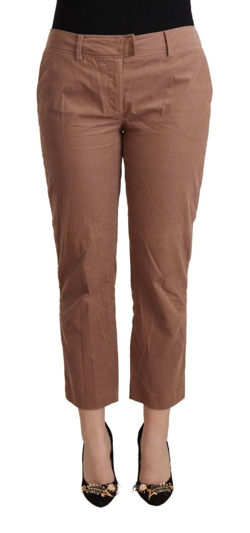 Cotton Tapered Cropped Trousers — Brown