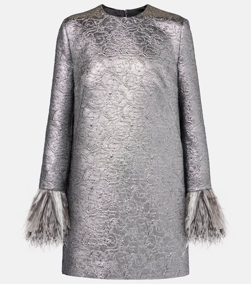 Feather-trimmed lamé minidress