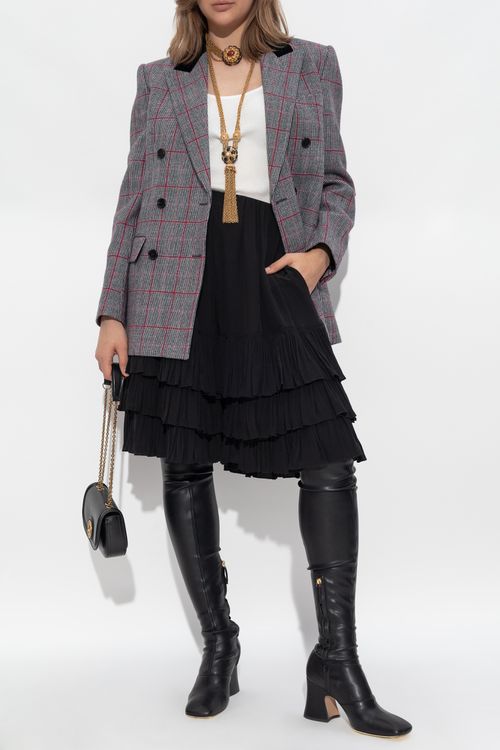 Double-breasted Blazer With A Check Pattern, Women's, Grey