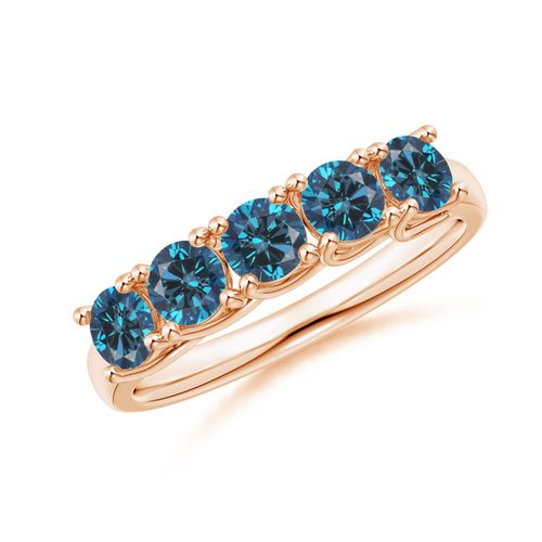 Angara 1.0 Carat Half Eternity Five Stone Enhanced Blue Diamond Wedding Ring in 18K Rose Gold