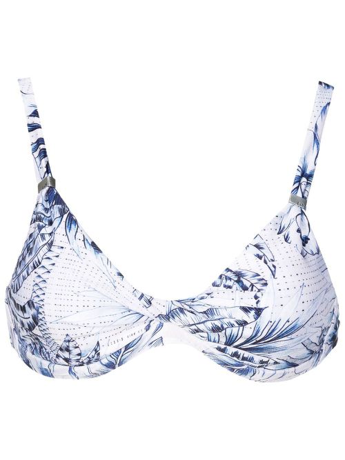Palm-tree print bikini top - Blue
