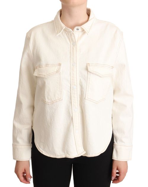 Levi's White Cotton Collared Long Sleeves Button Down Polo Top - IT44|L