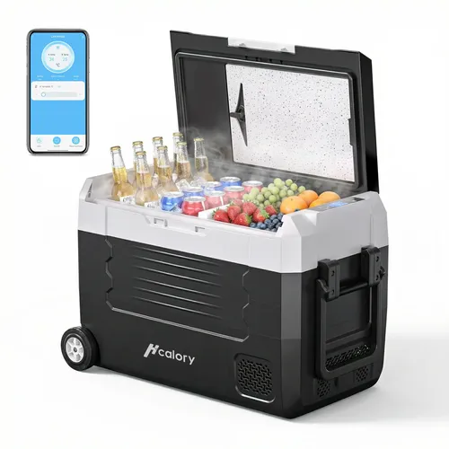 Hcalory D35M+ / D45M+ / D55M+ Dual Zone Car Refrigerator with Wheels 35/45/55L Compressor Fridge Freezer 12V 24V
