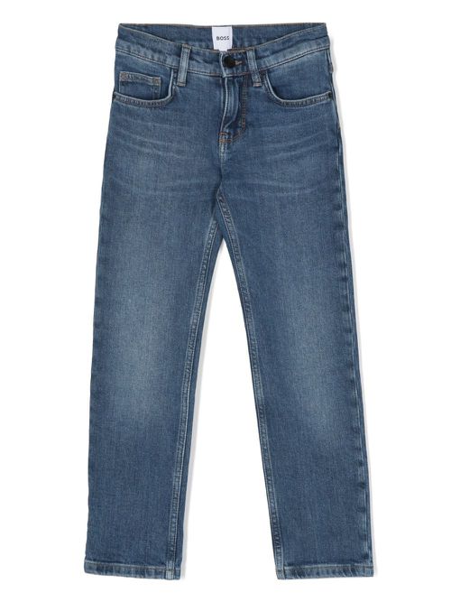 Logo-embossed straight-leg jeans - Blue
