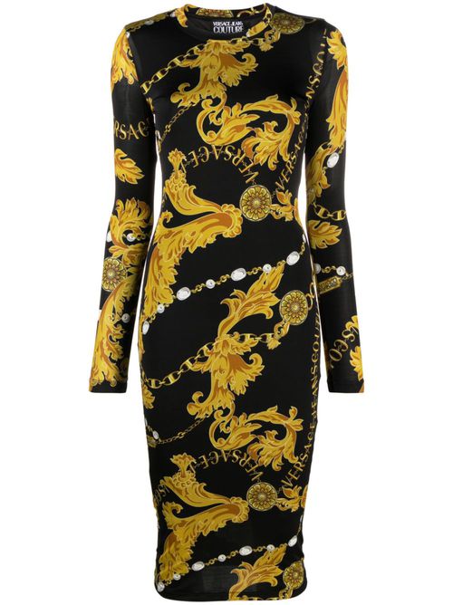 Baroque-print midi dress - Black