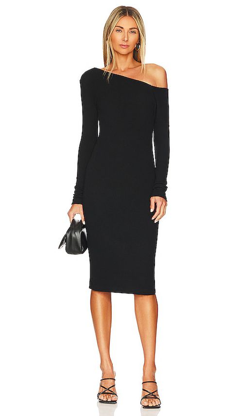 Enza Costa Knit One Shoulder Dress in Black - Black. XL also in