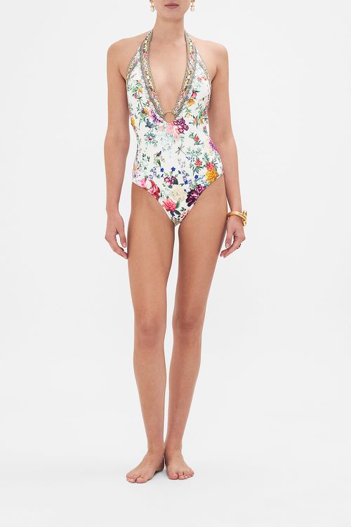 Ring Detail Plunge V One Piece Plumes and Parterres