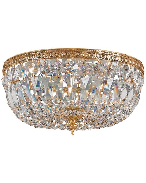 3-Light Clear Italian Crystal Olde Brass Flush Mount
