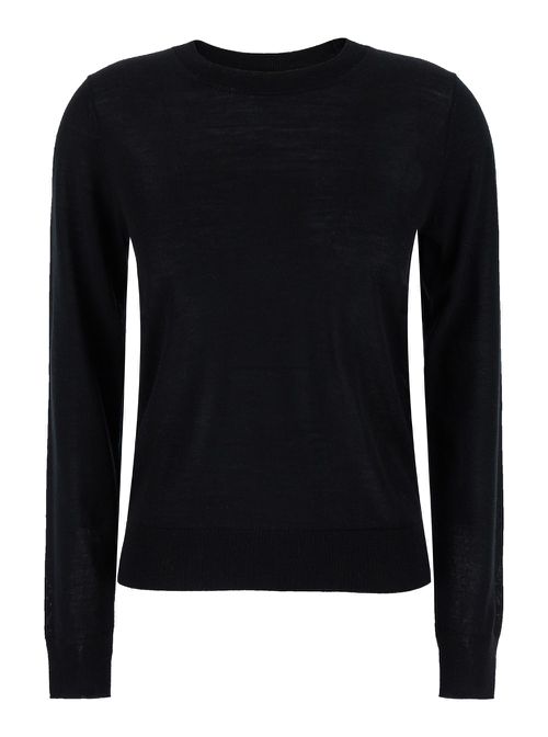 Black Crewneck Long Sleeve Sweater In Fabric Woman