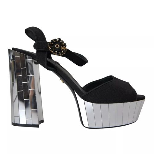 Dolce & Gabbana Black Mirror Heels Crystal Platform Sandals Women's Shoes Pre-Owned