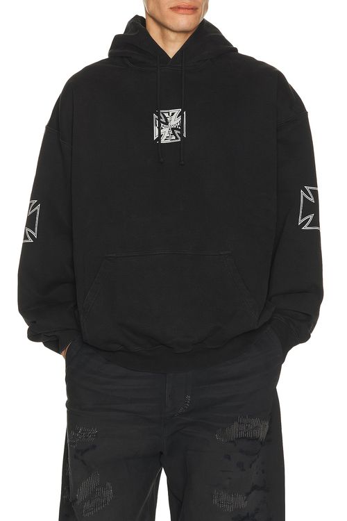 VETEMENTS Tripple Biker Cross Logo Hoodie in Black - Black. L also in