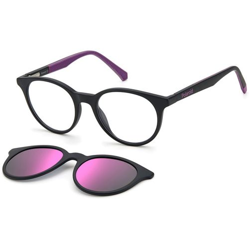 Polaroid Kind Polaroid PLD 8044/CS 5F3/AI Sonnenbrillen Plastik Schwarz-undurchsichtig Violett Rund Gespiegelt Clip-on