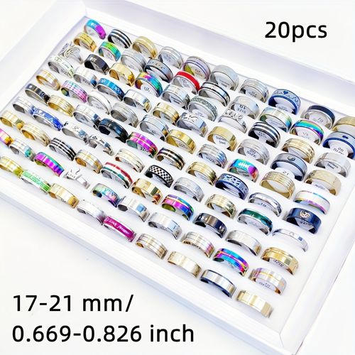 TEMU 20pcs Stainless Steel Stripe Rings - Heart & , For - Ideal For Parties & Gift