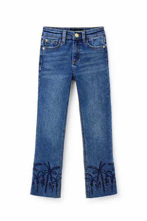 Embroidered long flare jean