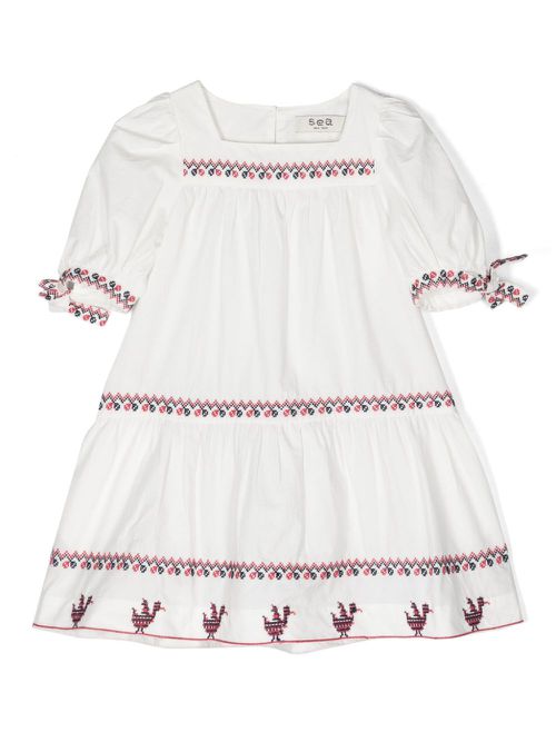 Embroidered flared dress - White