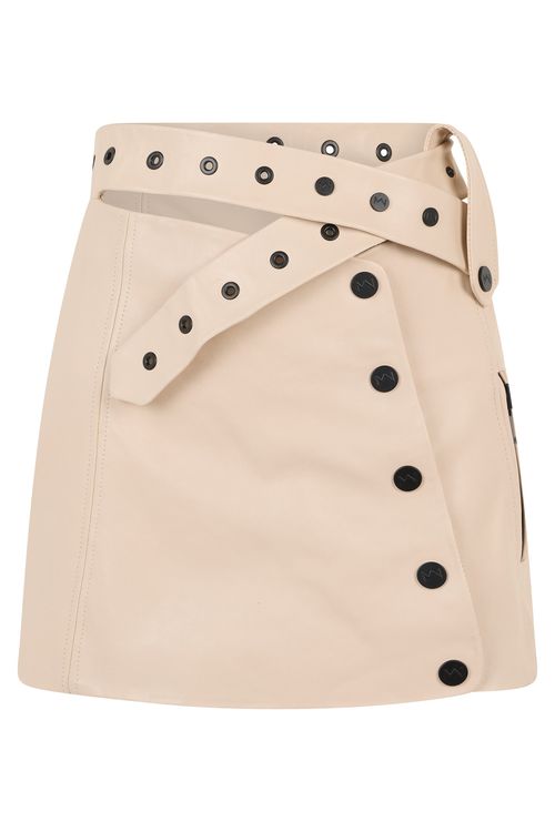 Mini Leather Skirt with Decorative Buttons