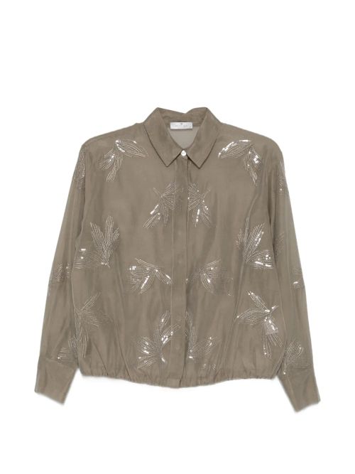 Sequin-Embellished Blouse — Taupe