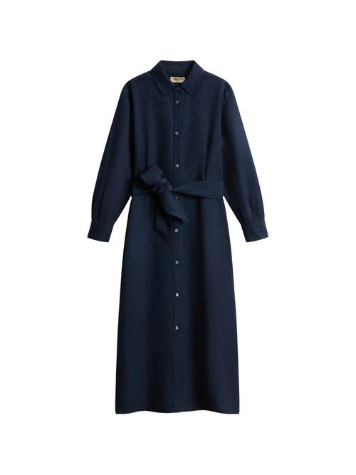 Linen-Blend Shirt Dress with Belt and Adjustable Cuffs