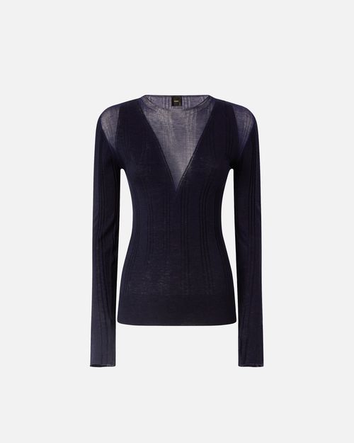 Lightweight ribbed sweater with sheer details - L