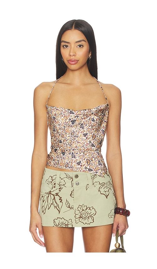 Juliet Johnstone Satin Cowl Neck Halter Top in Brown. - S also in XS