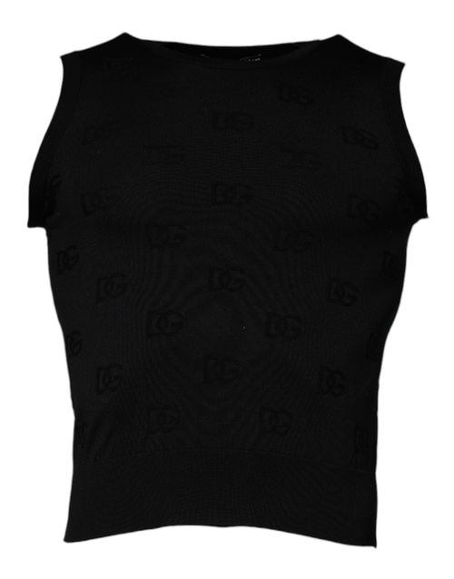 Silk Round Neck Tank Top — Black