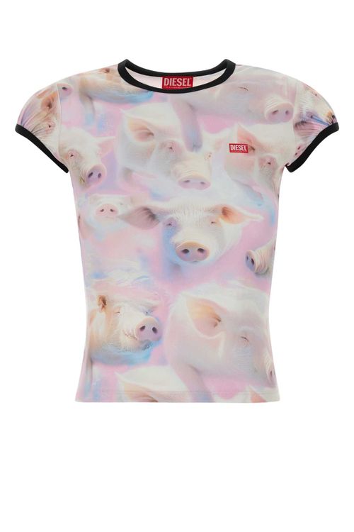Pig-Print Stretch Jersey T-Shirt — Multicolor