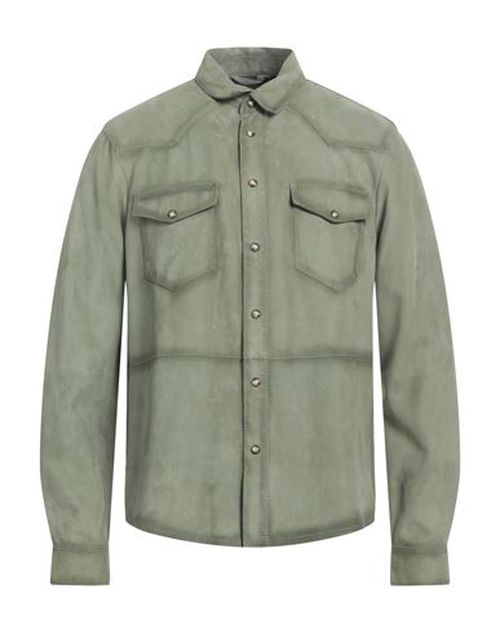 Man Shirt Light green Size 40 Leather