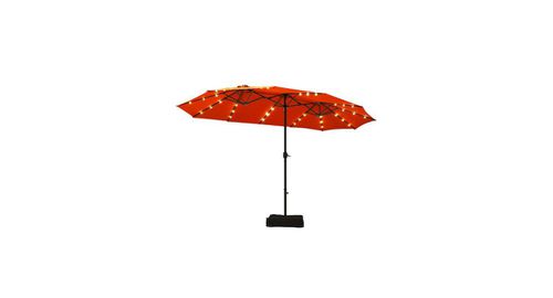 15 Ft Solar Led Patio Double-sided Umbrella Market Umbrella with Weight Base - Orange