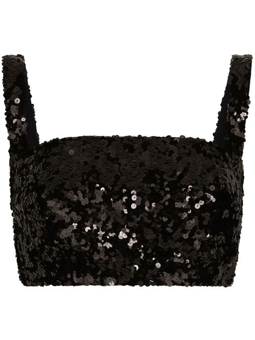 Sequin-embellished cropped top - Black