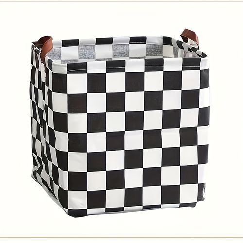TEMU Modern Checkered Canvas Storage Box - Foldable Fabric Organizer For Clothes, Toys, And More, Home Organization Solution, Toy Organization