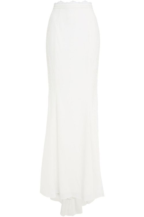 Maxwell guipure lace-trimmed fluted crepe maxi skirt - White - UK/AU 6