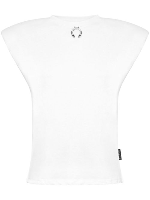 Ring-embellished padded tank top - "01 white"