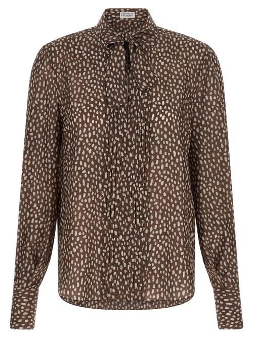 Lavallière Collar Silk Shirt — Brown