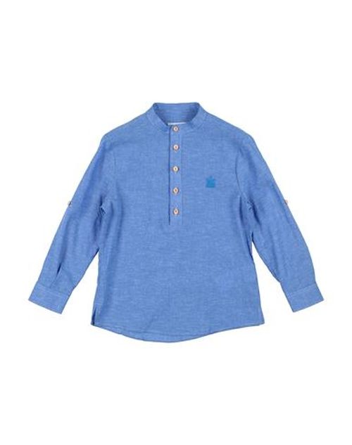 Bikkembergs Kid Boy Shirt Blue Size 12 Linen, Cotton
