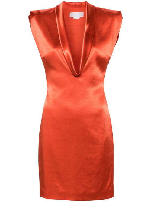 Shawl-collar satin minidress - Red